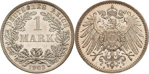 Kleinmünzen  1 Mark 1902 A  Jaeger 17 Vom ... 