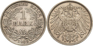 Kleinmünzen  1 Mark 1909 E  Jaeger 17 ... 