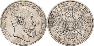 Hessen Ludwig IV. 1877-1892 2 Mark 1891 A  ... 