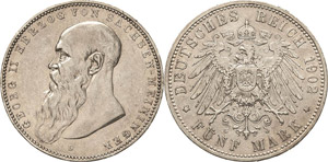 Sachsen-Meiningen Georg II. 1866-1914 5 Mark ... 