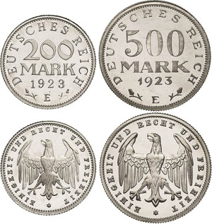 Kleinmünzen  200 und 500 Mark 1923 E  ... 