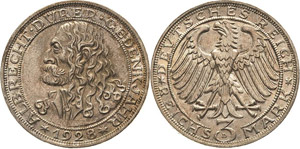 Gedenkausgaben  3 Reichsmark 1928 D Dürer  ... 