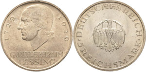 Gedenkausgaben  5 Reichsmark 1929 D Lessing  ... 