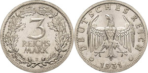 Gedenkausgaben  3 Reichsmark 1931 E ... 