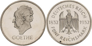Gedenkausgaben  5 Reichsmark 1932 A Goethe  ... 