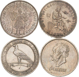 Weimarer Republik Lot-4 Stück 3 Reichsmark ... 