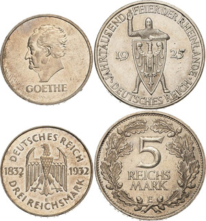Weimarer Republik Lot-2 Stück 5 Reichsmark ... 