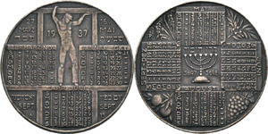 Judaica  Versilberte Bronzemedaille 1937 ... 