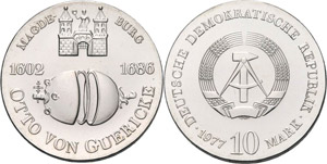 Gedenkmünzen  10 Mark 1977. Guericke  ... 