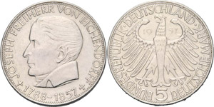 Gedenkmünzen  5 DM 1957 J Eichendorff  ... 