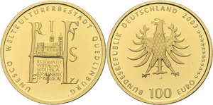 Gedenkmünzen  100 Euro 2003 J Quedlinburg. ... 