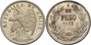 Chile Republik Peso 1922, So-Santiago  KM ... 