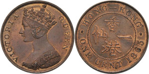 Hongkong Victoria 1837-1901 Cent 1865.  KM ... 