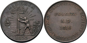 Liberia  1 Cent 1833. Token zu 1 Cent der ... 
