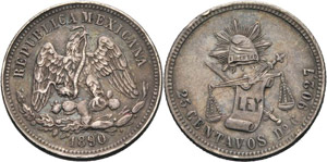 Mexiko Republik seit 1867 25 Centavos 1890, ... 