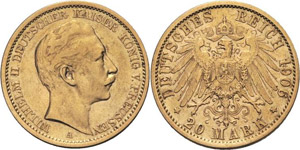Preußen Wilhelm II. 1888-1918 20 Mark 1906 ... 