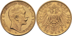 Preußen Wilhelm II. 1888-1918 20 Mark 1909 ... 