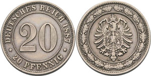 Kleinmünzen  20 Pfennig 1887 A  Jaeger 6 ... 