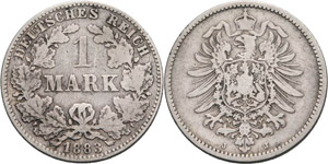 Kleinmünzen  1 Mark 1883 J  Jaeger 9 ... 