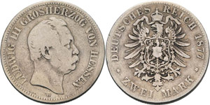Hessen Ludwig III. 1848-1877 2 Mark 1877 H  ... 