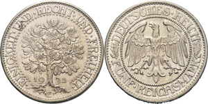 Gedenkausgaben  5 Reichsmark 1932 E Eichbaum ... 