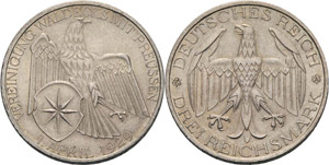 Gedenkausgaben  3 Reichsmark 1929 A Waldeck  ... 