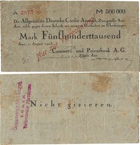 Sachsen Aue 500.000 Mark 1.8.1923. CuPB auf ... 