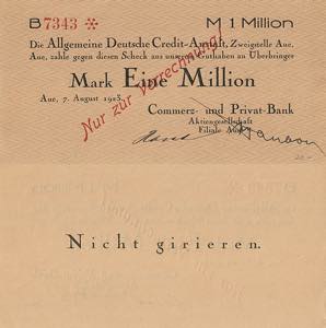 Sachsen Aue 1 Million Mark 7.8.1923. CuPB ... 