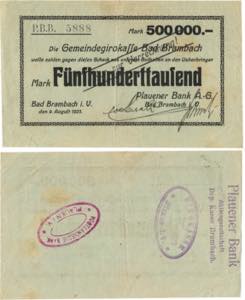 Sachsen Bad Brambach 500.000 Mark 9.8.1923. ... 