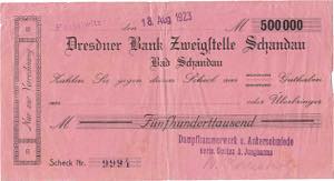 Sachsen Bad Schandau 500.000 Mark 18.8.1923. ... 