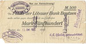 Sachsen Bautzen 500 Mark 13.10.1922. ... 