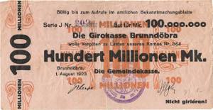 Sachsen Brunndöbra 100.000 Mark 1.8.1923. ... 