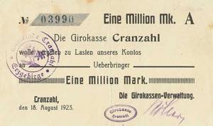 Sachsen Cranzahl 1 Million Mark 18.8. und ... 