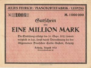Sachsen Leipzig 1 Million Mark August 1923. ... 