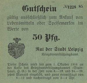 Sachsen Leipzig 50 Pfennig o.D.-1.10.1916. ... 