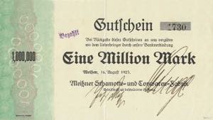 Sachsen Meißen 1 Million Mark 16.8.1923. ... 