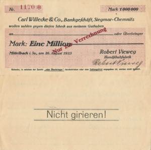 Sachsen Mittelbach 1 Million Mark 26.8.1923. ... 