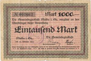 Sachsen Mulda 1000 Mark 22.2.1923. ... 