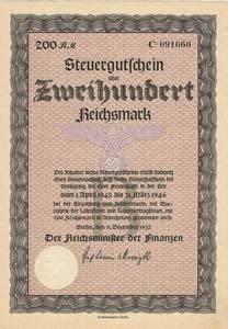 Steuergutscheine  200 Reichsmark 11.12.1937. ... 