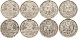 Kursmünzen  2 DM 1951, D,F,G,J  Jaeger 386 ... 