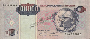 Ausland Angola 100 000 Kwanzas 1.5.1995. Mit ... 