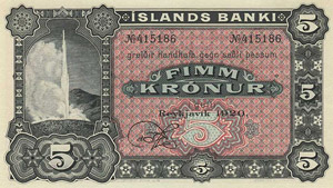 Ausland Island 5 Kronur 1920.  WPM 15 r ... 