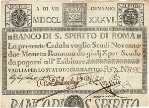 Ausland Italien 92 Scudi 1786. Banco di S. ... 