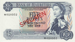 Ausland Mauritius 5 Rupees o.D. (1967). Mit ... 