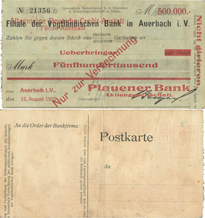 Sachsen Auerbach 500.000 Mark 15.8.1923. ... 