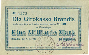 Sachsen Brandis 1 Milliarde Mark 9.8.1923. ... 