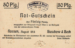 Sachsen Nossen 50 Pfennig August 1914. 1 ... 