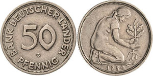 Kursmünzen  50 Pfennig 1950 G BANK ... 