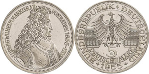 Gedenkmünzen  5 DM 1955 G Markgraf von ... 