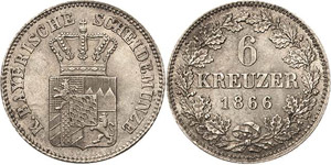 Bayern Ludwig II. 1864-1886 6 Kreuzer 1866, ... 